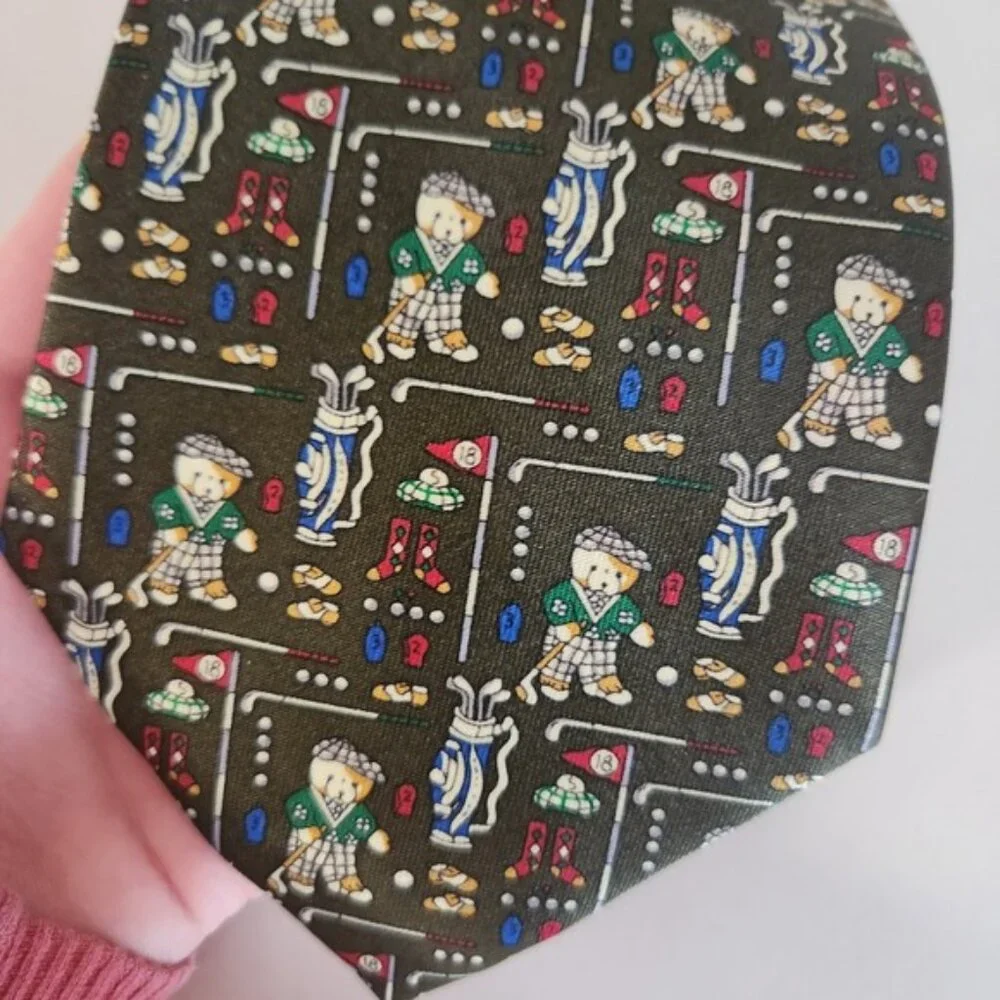 Rene Chagall Hand Made‎ Golf Pattern Silk Necktie Mens Accessory